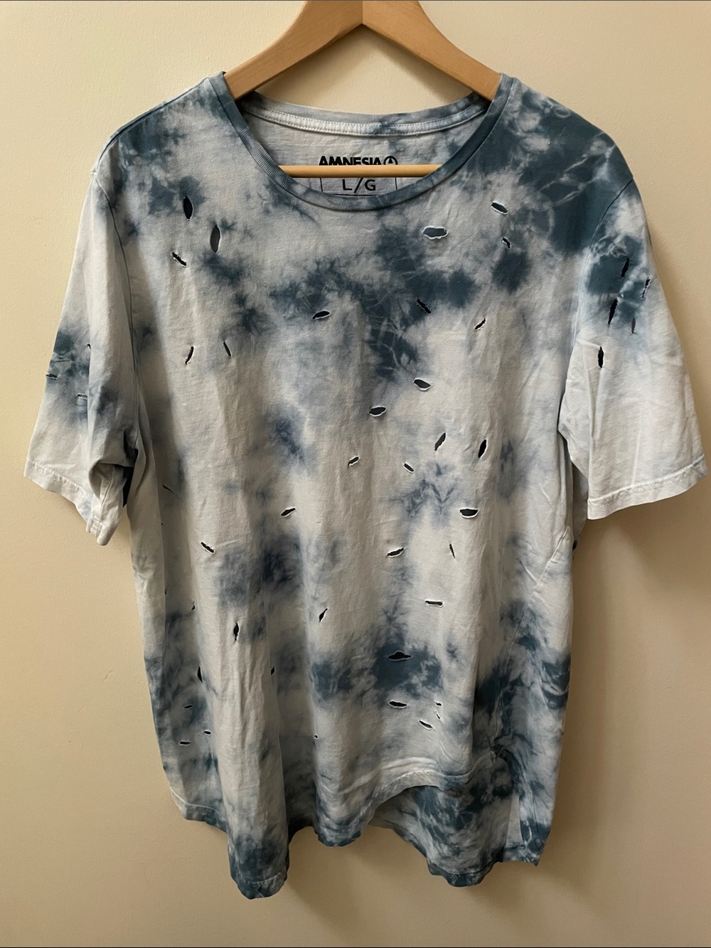 (2 for $20) Cotton Distressed Tie-Dye Tee - Blue/White